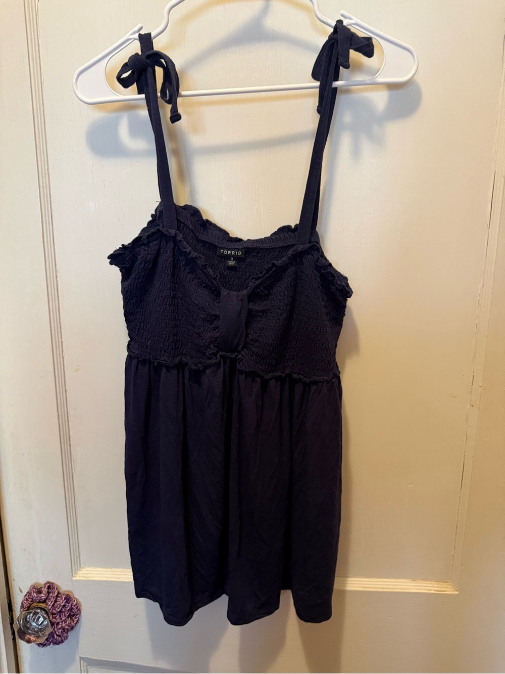 Torrid Navy Tie-Shoulder Smocked Tank Top